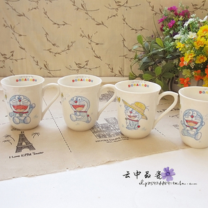 日式卡通哆拉A梦机器猫儿童骨瓷水杯浮雕牛奶果汁咖啡杯茶具特价