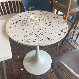 甜品奶茶店水磨石桌子大理石休闲圆桌咖啡西餐厅长桌商用外摆桌椅