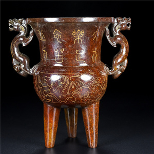 古玩回流老玉和田玉雕双兽耳三足玉鼎摆件文玩古玉孤品旧藏