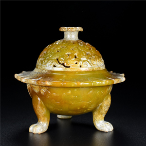 文玩旧藏和田玉雕三足熏香炉摆件高古玉古玩老玉孤品收藏