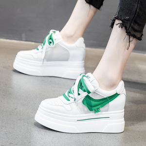 白色内增高跟网面透气波鞋春夏款夏天凉鞋搭配裙子的小白鞋女鞋子