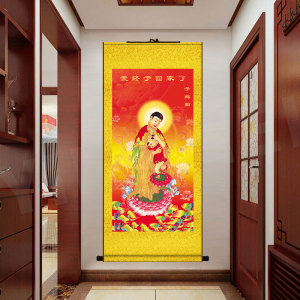 阿弥陀佛子归图佛像画像挂画挂像佛堂寺院寺庙结缘丝绸卷轴装饰画