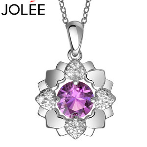 JOLEE项链天然紫水晶S925银吊坠甜美可爱心形饰品送女生节日礼物