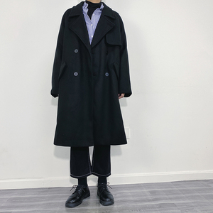 黑色毛呢大衣女冬中长款宽松复古中性英伦风侦探风衣外套 9.