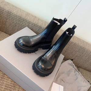 巴黎世家杰德头层牛皮马丁靴女英伦风真皮大头切尔西靴厚底短靴子