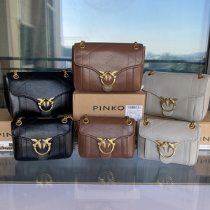 纯原小众pinko女士牛皮双飞燕链条翻盖通勤单肩斜挎燕子包流苏包