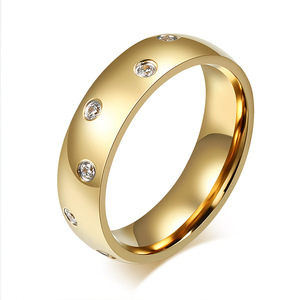 6mm8mm外贸出口首饰 时尚女款金色钛钢指环 锆石戒指饰品女DC019