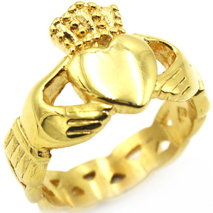 爱尔兰婚戒欧美男士钛钢潮男霸气指环双手捧皇冠心形镂空戒指RW04