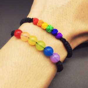 六色彩虹手链可调节同志彩色绳结珠子手绳镯周边礼物首装饰品