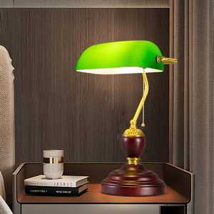 美式复古全铜实木老上海银行台灯办公桌书房阅读绿灯罩卧室灯包邮