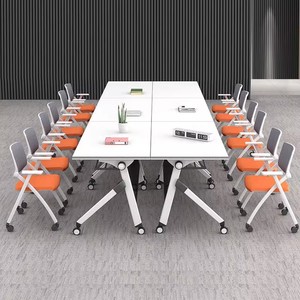 折叠会议桌培训桌椅组合长桌可移动拼接条形双人带轮小会议室桌