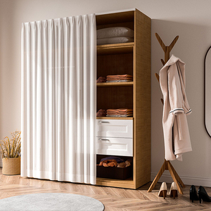 免打孔门帘遮挡帘衣帽间防尘书柜橱柜衣柜布帘轨道式柜子杂物帘子