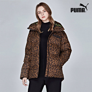 韩国代购彪马PUMA科技材质保暖豹纹短款女士棉服羽绒服