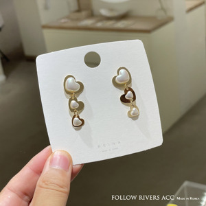 韩国东大门reina三颗爱心设计感甜美流苏耳坠长款耳环ins可爱金色