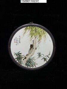 古董古玩老瓷器收藏 民国李明亮做粉彩花鸟瓷板画31cm