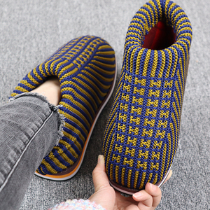 孺子牛纯手工编织毛线鞋加厚包跟保暖鞋居家厚底棉鞋棉靴成品成人