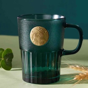星巴克杯子2021墨绿色女神铭牌玻璃杯桌面杯带手柄喝水杯520礼物