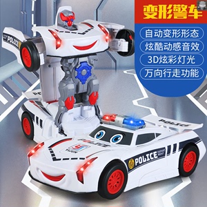 乖嘟好物全自动变形警车机器人特警汽车炫酷声光万向行驶儿童玩具