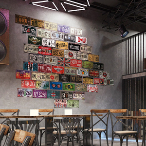 复古车牌铁皮画怀旧车牌墙壁装饰工业风酒吧咖啡餐厅KTV房间壁饰