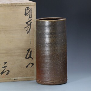 日本柴烧釉陶花入志野烧大花瓶带箱濑户烧花插花道具陶艺艺术品