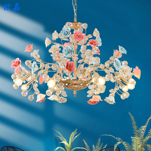 欧式吸顶灯客厅餐厅卧室大厅复式楼现代花朵法式陶瓷奢华水晶吊灯