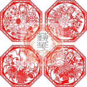 四季花篮剪纸系列4张商务礼品客厅酒店装饰画热销手工艺品可定制