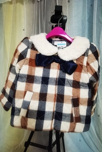 秋冬季3到13岁女童时尚英伦范格仔棉外套