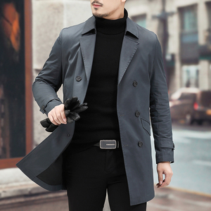 品牌男装时尚男士风衣中长款春秋季西装领外套男中年商务休闲开叉