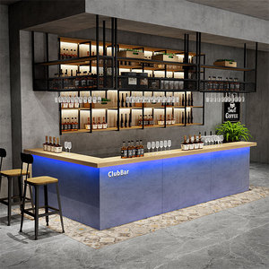 复古酒吧吧台转角酒馆吧台收银台球咖啡厅前台接待台带灯定制网红