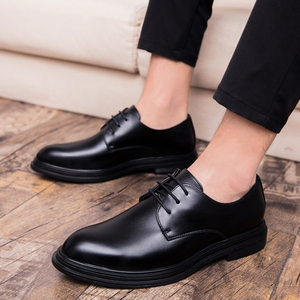 公牛彪虎皮鞋男韩版商务正装青少年配西装新郎结婚鞋子英伦休闲鞋