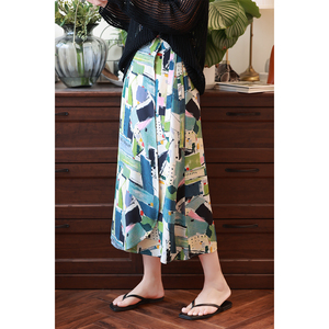 18姆米双绉真丝设计感一片式绑带裹裙2024夏季新水墨桑蚕丝半身裙