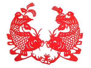鱼 红色剪纸窗花新春过年吉祥喜庆装饰客厅玻璃门贴大红色纸 对鱼