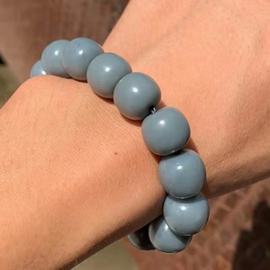 和田玉 收藏级 新疆 玉龙河 蓝调 蓝玉 籽料 老型珠14mm 手串手链