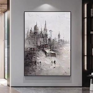 大芬村手绘油画威尼斯城堡轻奢黑白灰挂画玄关建筑客厅沙发装饰画