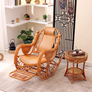 网红轻奢天然全藤编阳台摇椅大家用腾休闲懒垫子宜老人躺午睡客厅