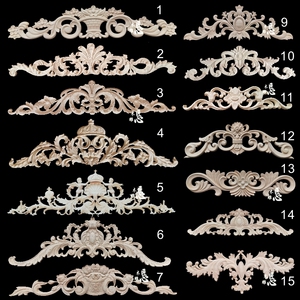 老张红木淘宝欧式洋花床帽头木门顶花冒头长条装饰山花贴花精雕图