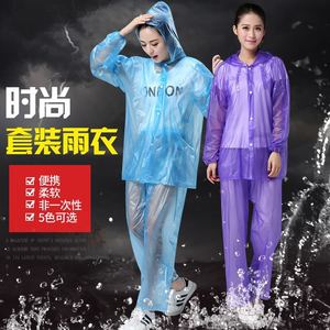 两件套透明薄款雨衣成人骑行雨裤时尚韩版分体防风防水雨衣套装