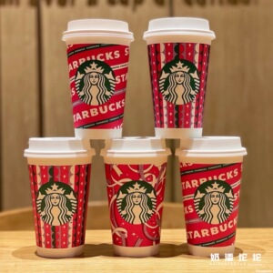 星巴克杯子圣诞节纸杯经典门店一次性纸杯波点热饮咖啡喝水杯带盖