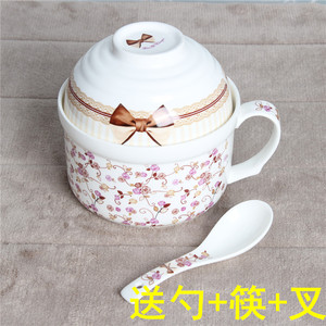陶瓷泡面碗日式饭盒便当盒宿舍碗面杯汤碗带盖微波炉早餐杯送勺筷