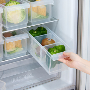 透明冰箱分格保鲜储物盒厨房可叠加整理盒子家用食物收纳盒带滑轮