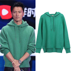 因为是朋友呀谢霆锋同款绿色加厚抽绳连帽卫衣毛衣宽松上男女外套