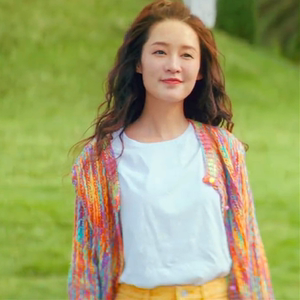 温暖的抱抱李沁宋温暖同款杂色彩虹开衫毛衣洋气减龄甜美少女韩范