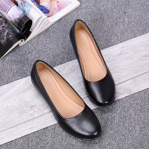 女鞋圆头平底皮鞋黑色