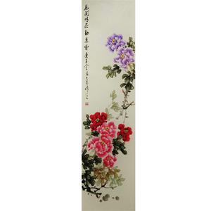 国画写意花鸟水墨画真迹作品牡丹图四尺对开竖幅画芯138cm*34cm