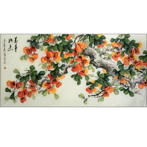 国画写意花鸟真迹作品柿子树事事如意四尺横幅画芯138cm*68cm