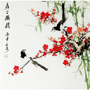 国画写意花鸟真迹作品纯手绘梅花喜鹊喜上眉梢三尺斗方50cm*50cm