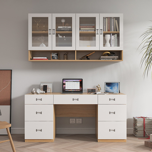 定制书房书桌家用吊柜书架极简现代简约写字桌电脑桌子卧室多功能