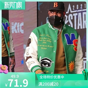 詹姆斯明星同款潮牌时尚情侣男女重工全刺绣工艺棒球运动夹克外套