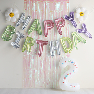 女孩生日场景布置雨丝帘水晶色气球儿童周岁背景墙装饰拍照道具