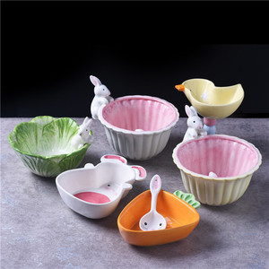 仓鼠卡通陶瓷碗拌粮餐具勺子金丝熊辅食碗吃饭碗可爱动物小碗小勺